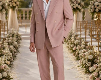 Traje cruzado rosa empolvado / Conjunto de ropa formal para hombre.