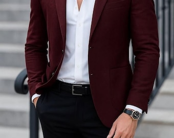 Maroon blazer with black pant, 2 button single breasted blazer, Made to measure, Tailored suit.