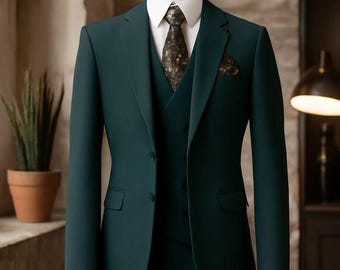 Bottle green 3 piece suit, Tailored suit, Made to measure.