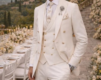Ivory 3 piece suit, Tailored suit.