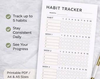 A5 Habit Tracker Printable Inserts: Monthly Routine Planner (PDF ...