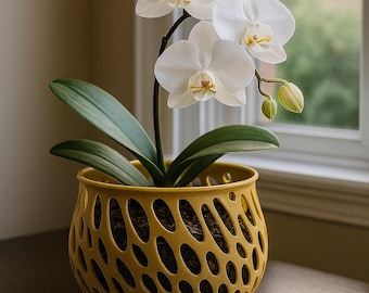 Modern 3D Printed Orchid Pot – Breathable Design for Hanging or Tabletop Display