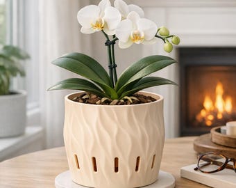 Orchid Pot – Sculpted Wavy Flame Design with Ventilation, 3D Printed for Airflow