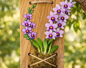 Hand Crafted Florida Cypress Orchid Mount - Dendrobium Design with Hemp Hanger - Hand Painted Option