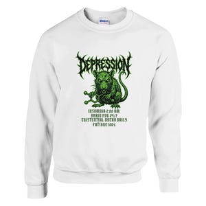 Camiseta de depresión, insomnio y confusión mental, camiseta de angustia existencial, sudadera con capucha de humor negro sobre salud mental, sudadera Fatigue 100, gráfico de rata sarcástica imagen 11