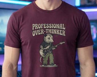 Professional Overthinker Shirt | Possum Guitar Tee | Funny Anxious Hoodie | Sarcastic Musician Sweatshirt | Opossum Lover Gift | Grunge Top