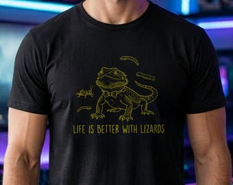 Bearded Dragon Dad Apparel - Lizard Lover Graphic Shirt - Dapper Reptile Keeper Gift - Bearded Mom Unisex Top - Pet Scaly Friend Gear