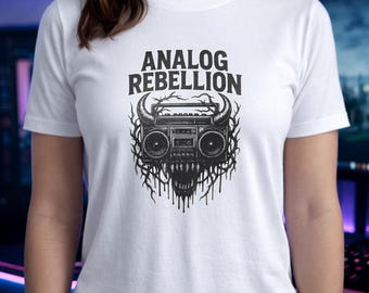 Analog Rebellion Shirt, Boombox Monster Graphic Tee, Edgy Retro Cassette Hoodie, Dark Aesthetic Punk Sweatshirt, Vintage Goth Music Apparel