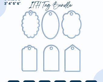 ITH Tag Bundle Embroidery Design, Applique Gift Tag Templates, Scalloped Tag Shapes, Name Tag, In The Hoop File, 4 Sizes, Digital Download