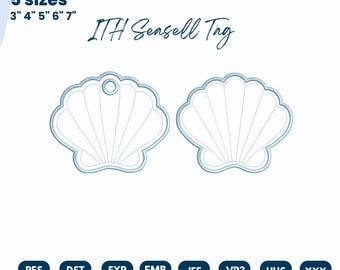 ITH Seashell Bag Tag Embroidery Design, Coastal Applique Keychain File, Beach Name Tag, 5 Sizes, Instant Download