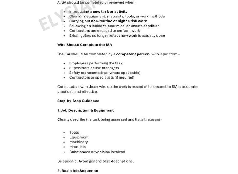Job Safety Analysis (JSA) Template & Guidance – Osha-aligned Risk ...