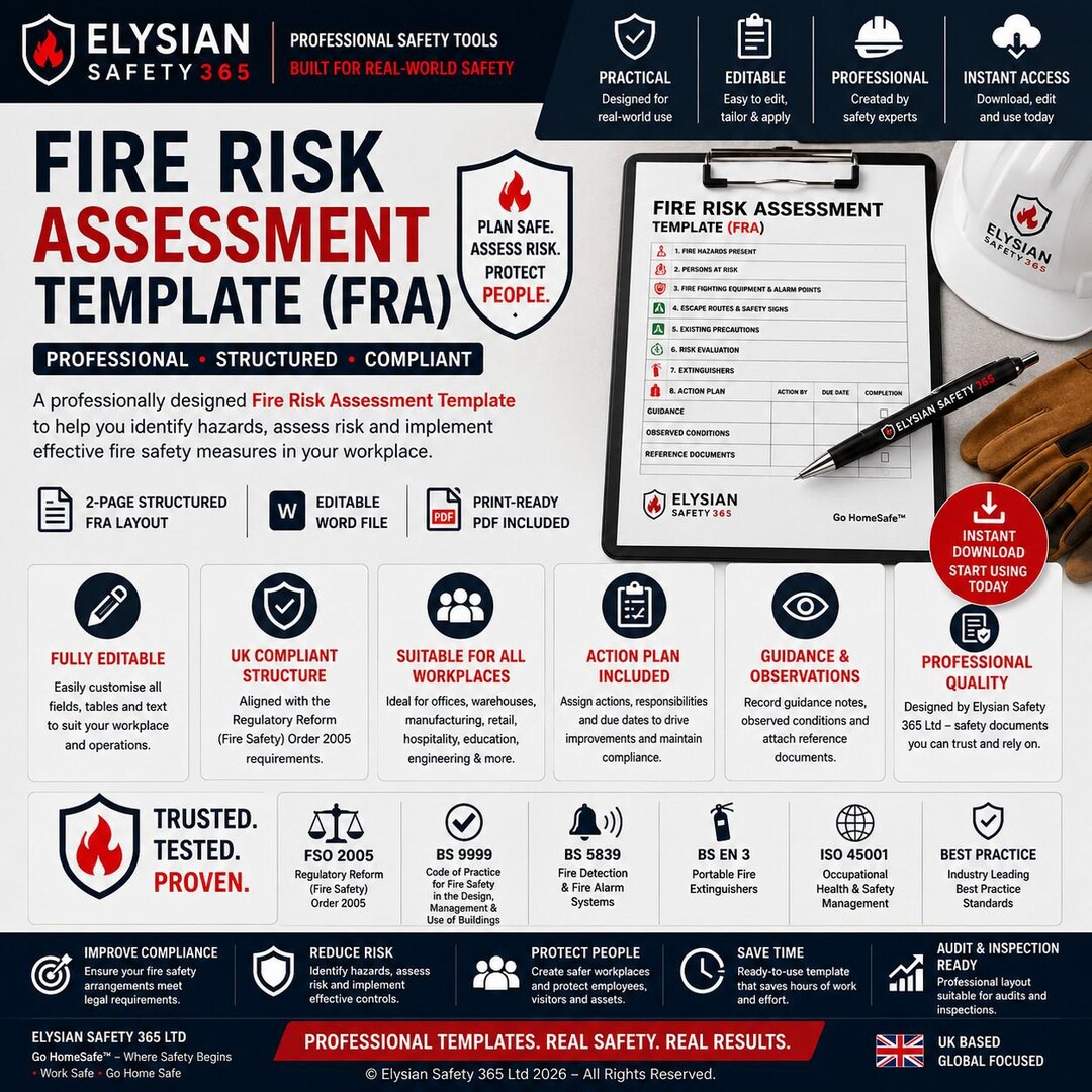 Fire Risk Assessment Template 2026/2027 | UK Fire Safety FRA Form ...