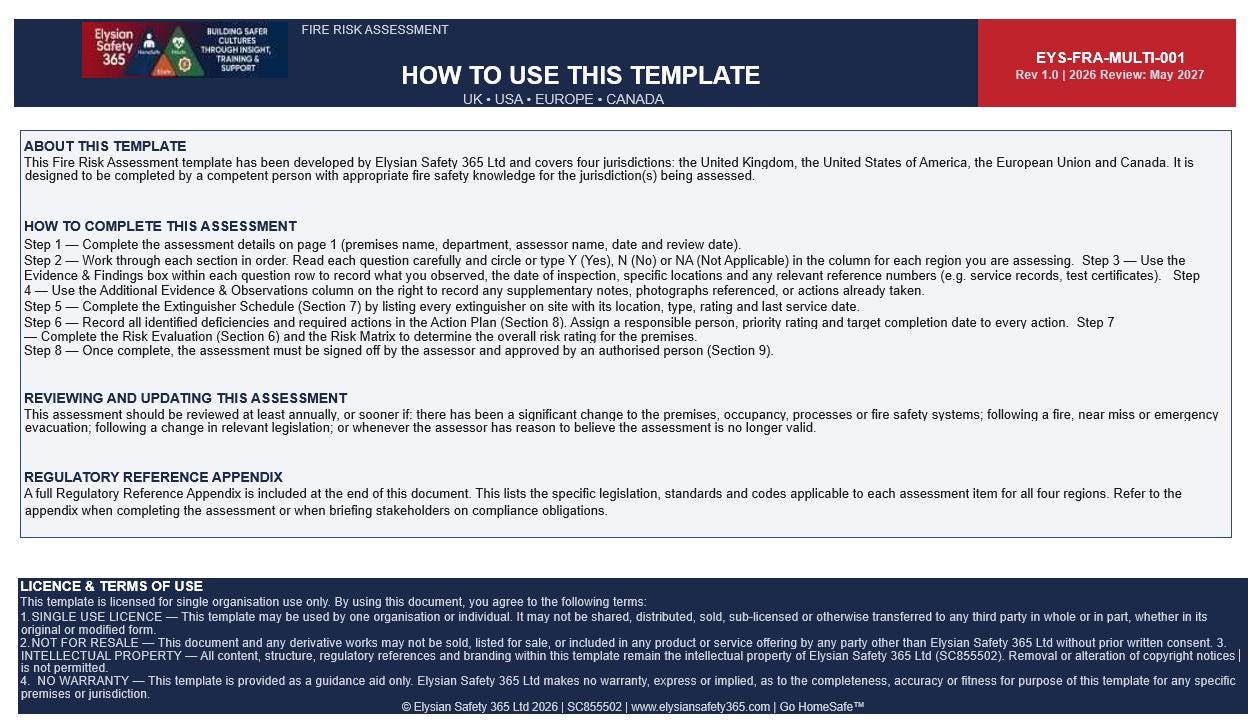 Fire Risk Assessment Template 2026/2027 | UK Fire Safety FRA Form ...