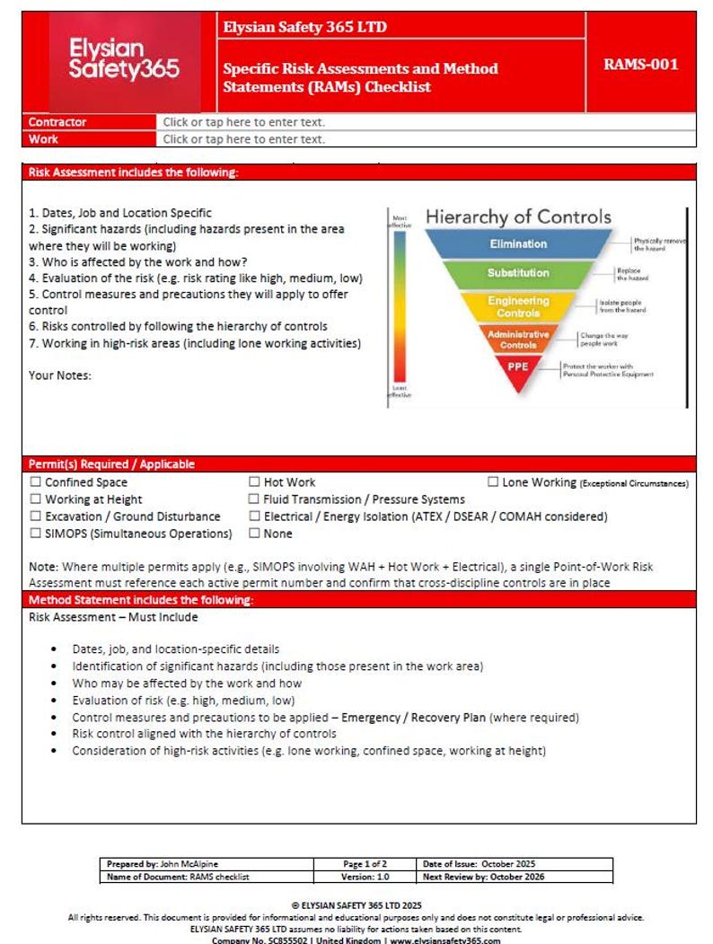 RAMS Review Checklist | Risk Assessment, Method Statement (editable ...