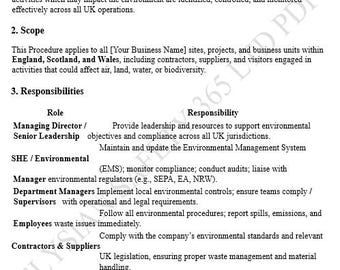 UK HS & Environmental Policy Templates: ISO Compliant (Editable Word)