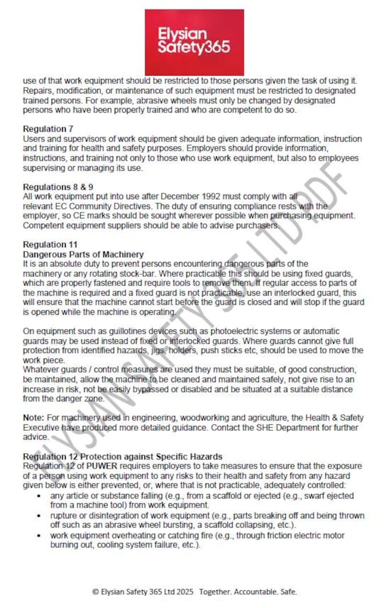 PUWER Risk Assessment & Safety Checklist: Editable Template (HSE ...