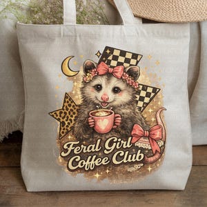Feral Girl Coffee Club PNG | Coffee Addict Tee | Funny Animal Shirt | Possum PNG | Quirky Animal Tee | Opossum Ally | Trash Possum | Feral image 15