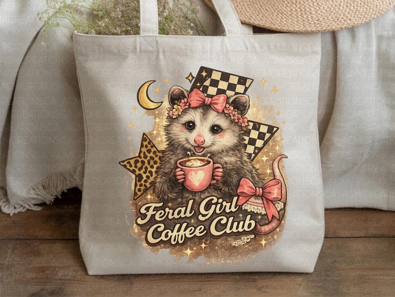 Feral Girl Coffee Club PNG | Coffee Addict Tee | Funny Animal Shirt | Possum PNG | Quirky Animal Tee | Opossum Ally | Trash Possum | Feral image 15