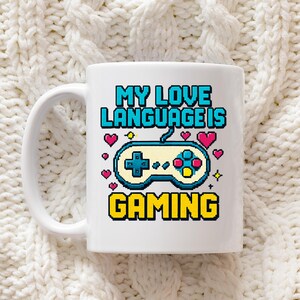 Pixel Art Gaming Mug | My Love Language Is Gaming | Gaming Coffee Mug | Pixelated Mug | Gaming Mug Gift | Gamer Husband | Game Controller |