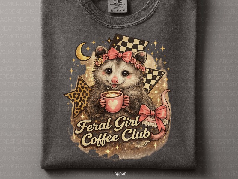 Feral Girl Coffee Club PNG | Coffee Addict Tee | Funny Animal Shirt | Possum PNG | Quirky Animal Tee | Opossum Ally | Trash Possum | Feral image 9