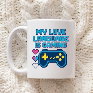 Pixel Art Gaming Mug | My Love Language Is Gaming | Gaming Coffee Mug | Pixelated Mug | Gaming Mug Gift | Gamer Husband | Game Controller |