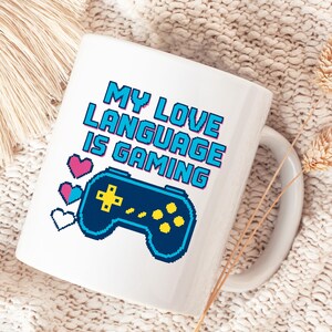 Pixel Art Gaming Mug | My Love Language Is Gaming | Gaming Coffee Mug | Pixelated Mug | Gaming Mug Gift | Gamer Husband | Game Controller |