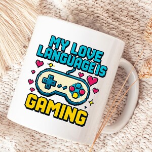 Pixel Art Gaming Mug | My Love Language Is Gaming | Gaming Coffee Mug | Pixelated Mug | Gaming Mug Gift | Gamer Husband | Game Controller |