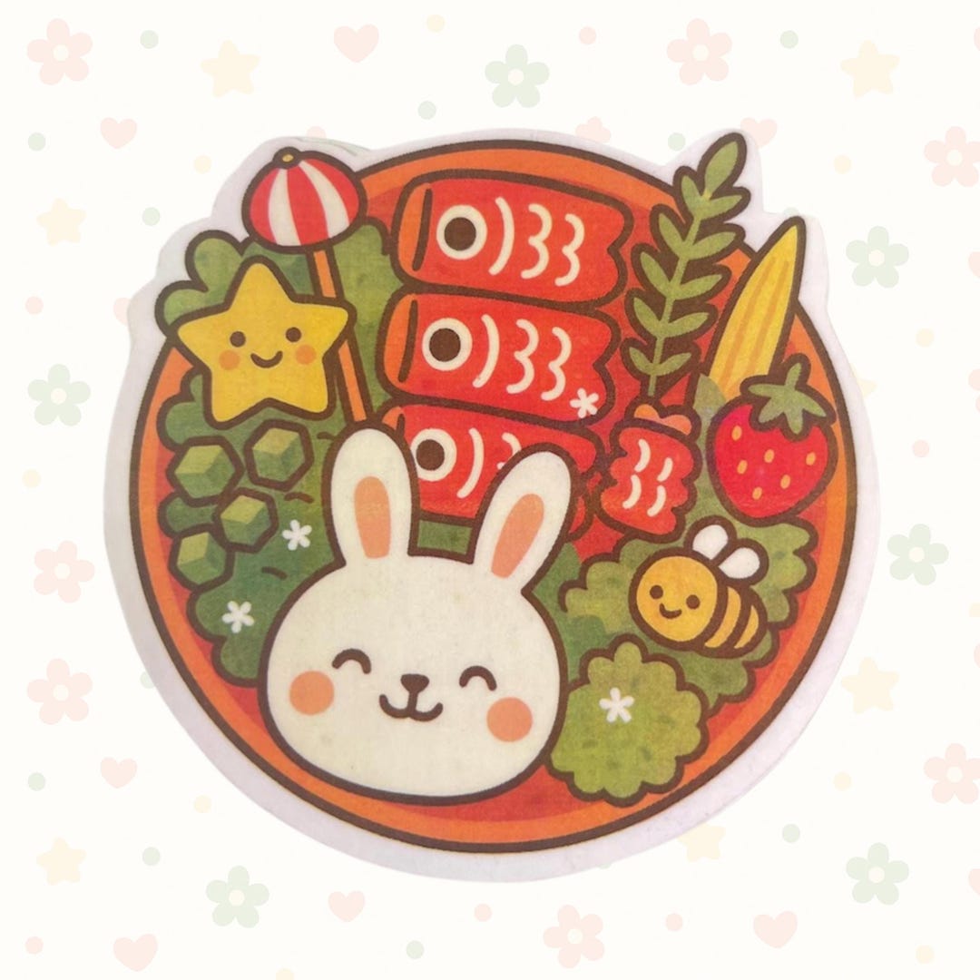 Cute Bento Rabbit Kawaii Bento Bunny Sticker, Glossy Vinyl Food for Water Bottle, Laptop ...