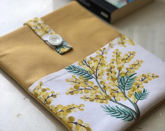 Florale gepolsterte Buchhülle - Buchschutz aus Baumwollleinen