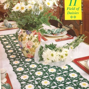 Daisy Floral Motif Table Runner Vintage 90s Crochet Pattern PDF INSTANT Digital DOWNLOAD image 1