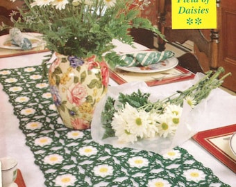 Daisy Floral Motif Table Runner Vintage 90s Crochet Pattern PDF INSTANT Digital DOWNLOAD