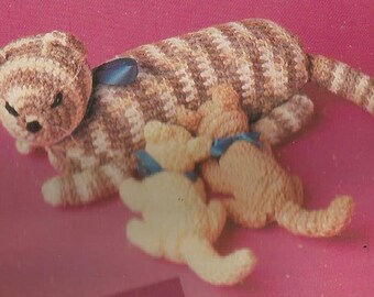 Mother Cat and Kittens Plush Stuffed Toys Vintage 1989 Crochet Pattern PDF INSTANT DOWNLOAD