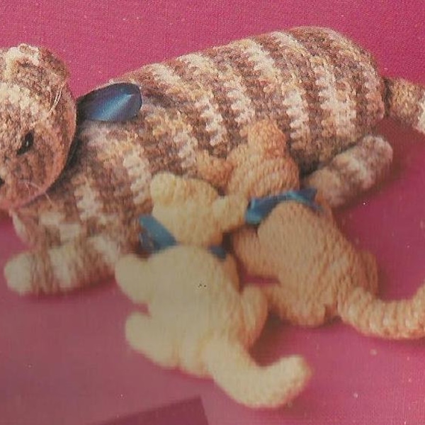 Mother Cat and Kittens Plush Stuffed Toys Vintage 1989 Crochet Pattern PDF INSTANT DOWNLOAD