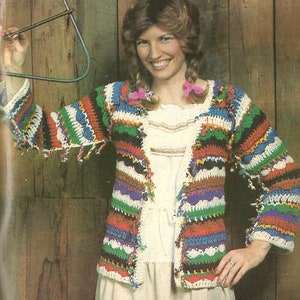 Women's Peasant Boho-Style Cardigan Sweater Vintage 1978 Crochet Pattern PDF INSTANT DOWNLOAD