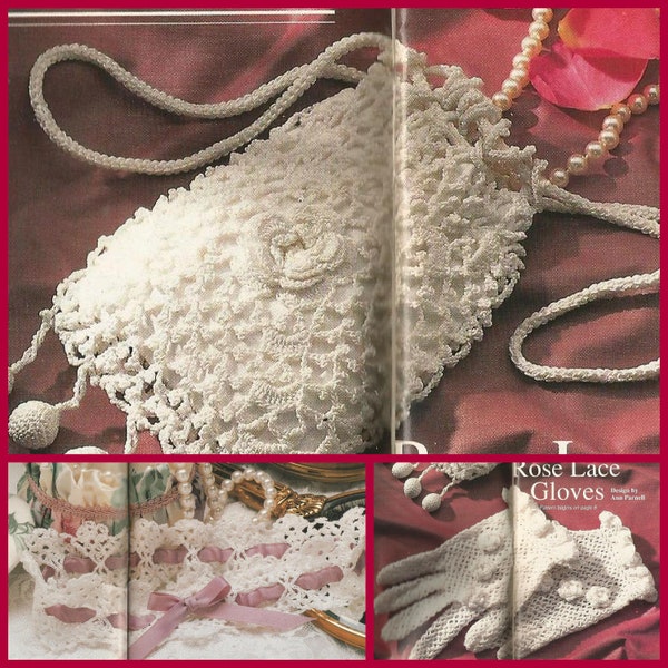 Bundle Lot of 3 Bridal Wedding Vintage 1990 Crochet Patterns Garter Purse Gloves PDF INSTANT DOWNLOAD