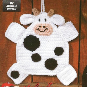 Zwart witte koe pannenlap Hot Pad Vintage jaren 90 haakpatroon PDF INSTANT DOWNLOAD