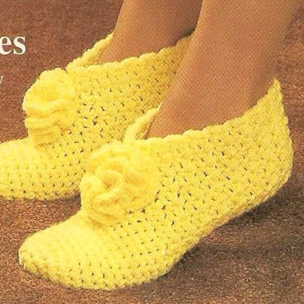 Slippers Booties w/Flower Motif Vintage 80's Crochet Pattern PDF INSTANT DOWNLOAD