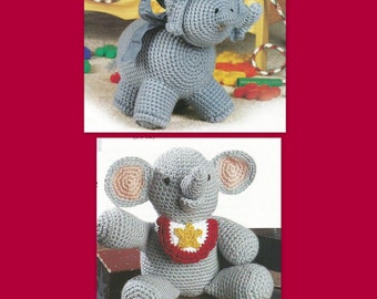 Two Elephant Stuffed Plush Toy Vintage Crochet Patterns PDF INSTANT DOWNLOAD