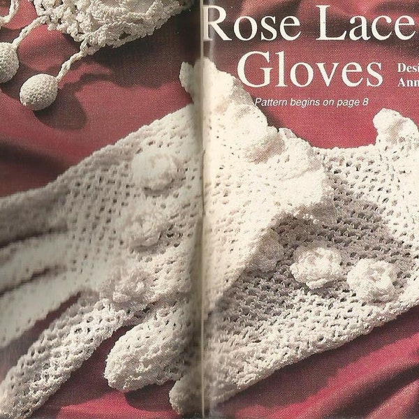 Rose Lace Gloves Bridal Wedding Vintage 1990 Crochet Pattern PDF INSTANT DOWNLOAD
