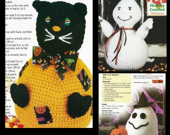 Bundle Lot Of 3 Halloween Cat Ghost Vintage Crochet Patterns PDF INSTANT DOWNLOAD