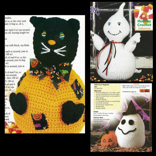 Bundle Lot Of 3 Halloween Cat Ghost Vintage Crochet Patterns PDF INSTANT DOWNLOAD