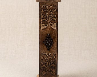 Hand-Carved Wooden Incense Tower – Rustic Ash Catcher for Sticks & Cones