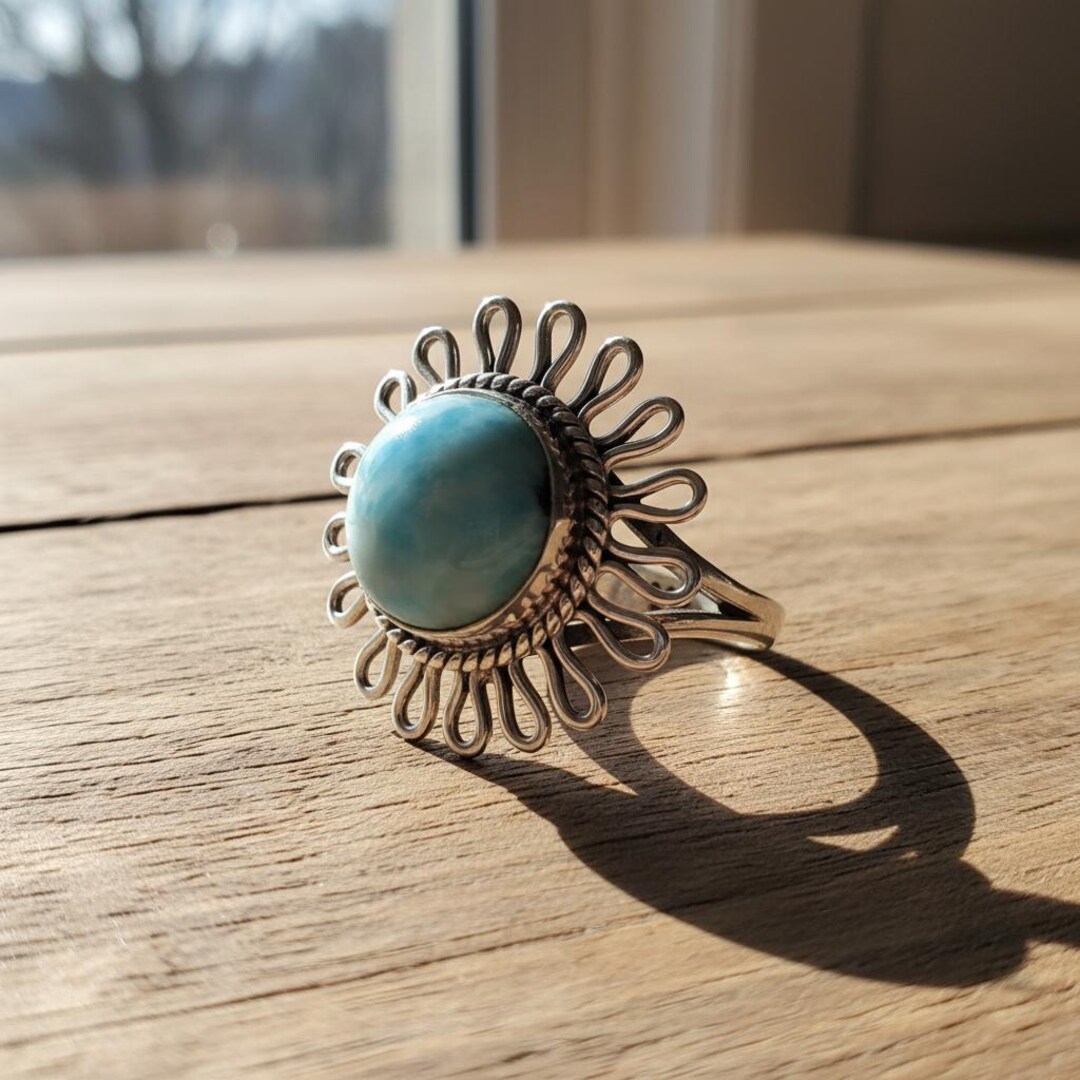 Natural Larimar Ring: Boho 925 Sterling Silver Gemstone Ring - Etsy UK