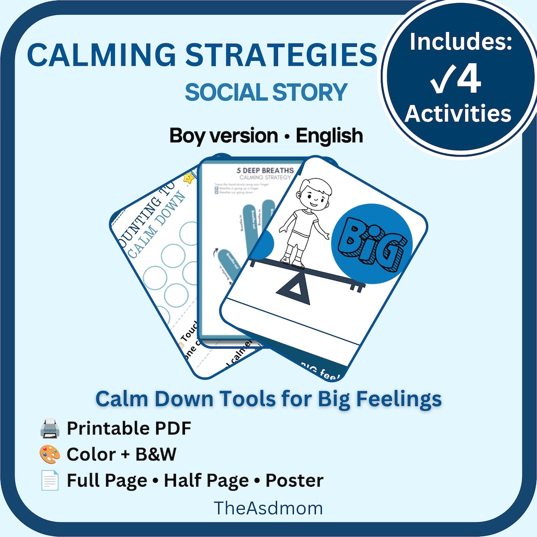 Calming Strategies Social Story for Autistic Boys | Printable PDF Kids ...