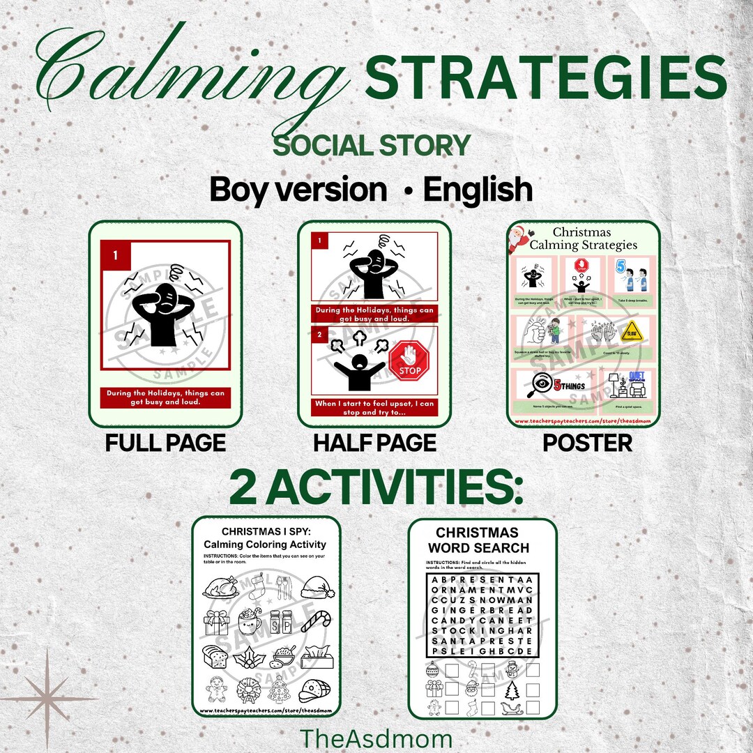 Christmas Calming Strategies Social Story for Autism | Boys | Color and ...