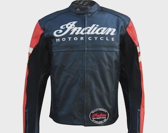 Indian Motorcycle Men’s Biker Leather Jacket Black & Red Riding Jacket