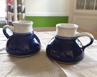 Vintage Blue & White Stoneware Wide Bottom Mugs (Set of 2)