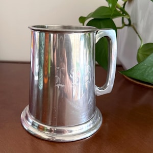 Vintage Leonard English Pewter Tankard | Beer Pint Mug | Eales of Sheffield, Glass Bottom