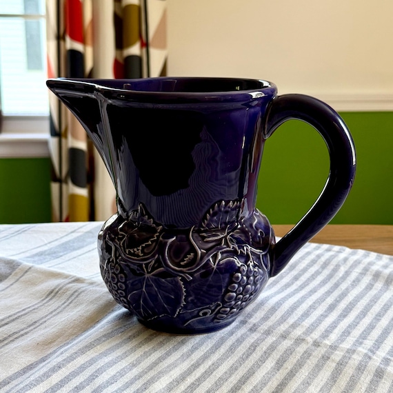 Vintage Bordallo Pinheiro Portugal Purple Pitcher W/grapes Vines