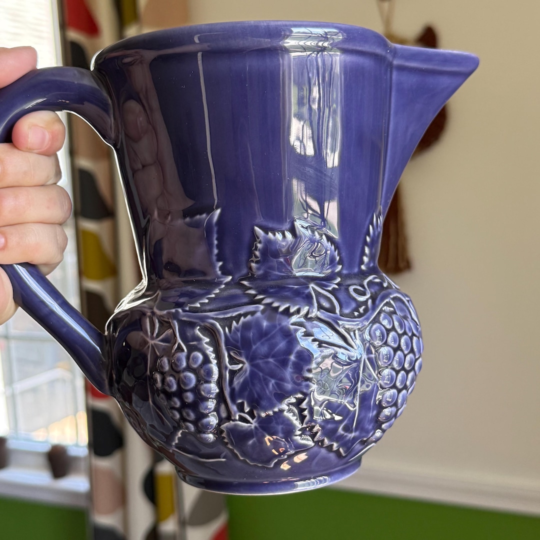Vintage Bordallo Pinheiro Portugal Purple Pitcher W/grapes Vines